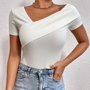 Off shoulder white bodysuit